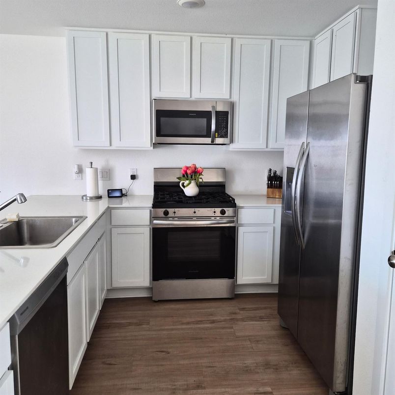Interior, Kitchen, Stainless Steel Appliances, Wood Texture Flooring
