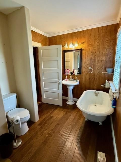 Bathroom, Free Standing Baths, Interior, Wood Texture Flooring, Wooden Walls