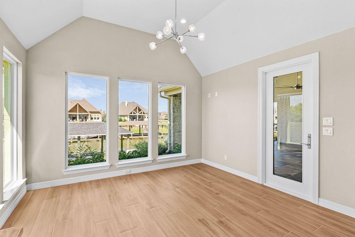 Empty room, Interior, Pendant Lights, Wood Texture Flooring