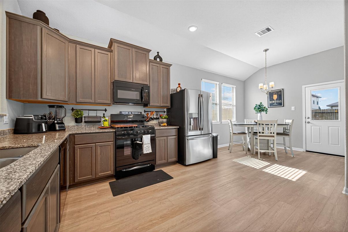 Chandelier, Dining room, Interior, Kitchen, Recessed Lighting, Wood Texture Flooring