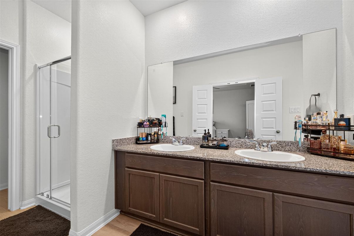 Bathroom, Dual Sink Vanities, Interior, Wood Texture Flooring