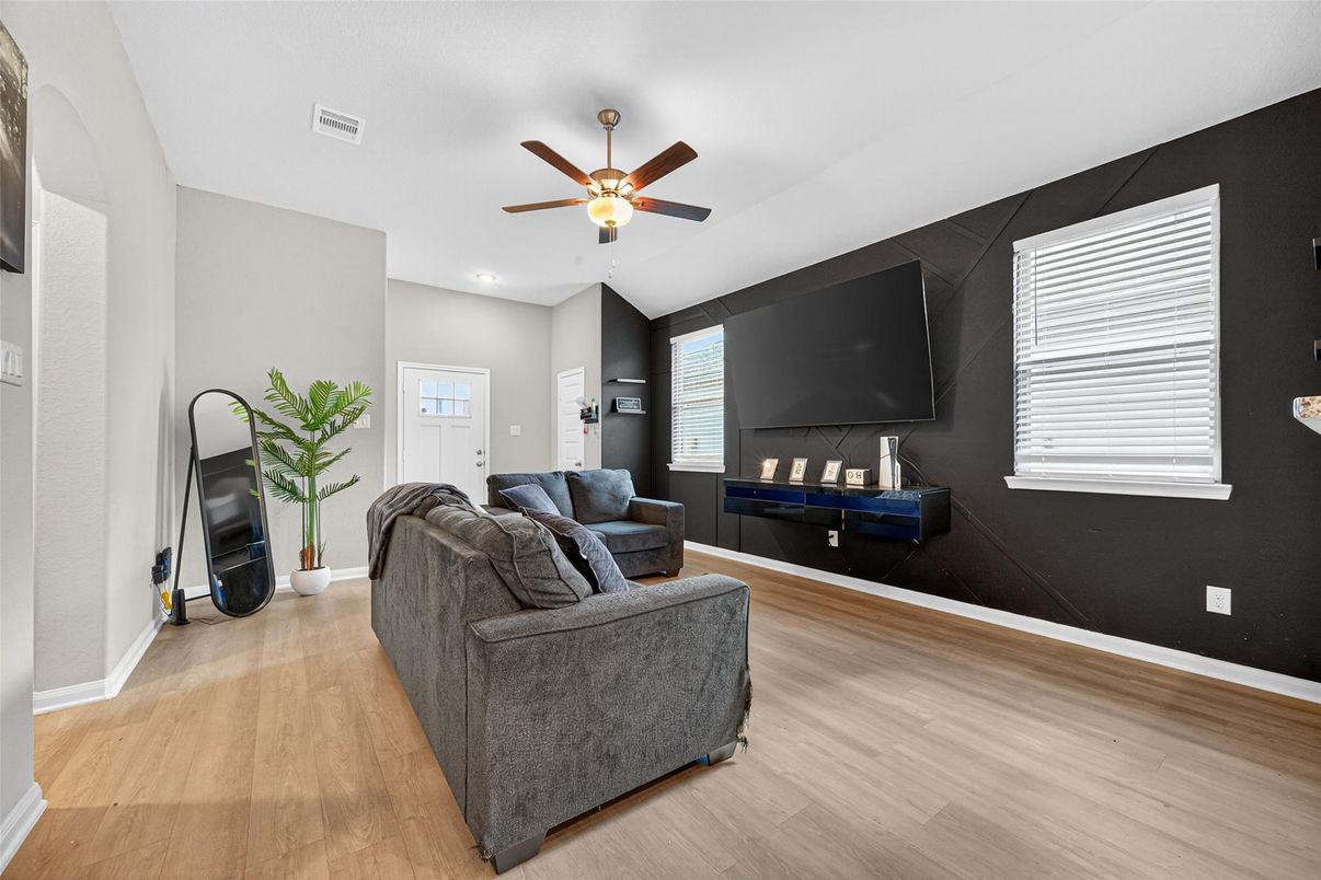 Interior, Living room, Recessed Lighting, Wood Texture Flooring