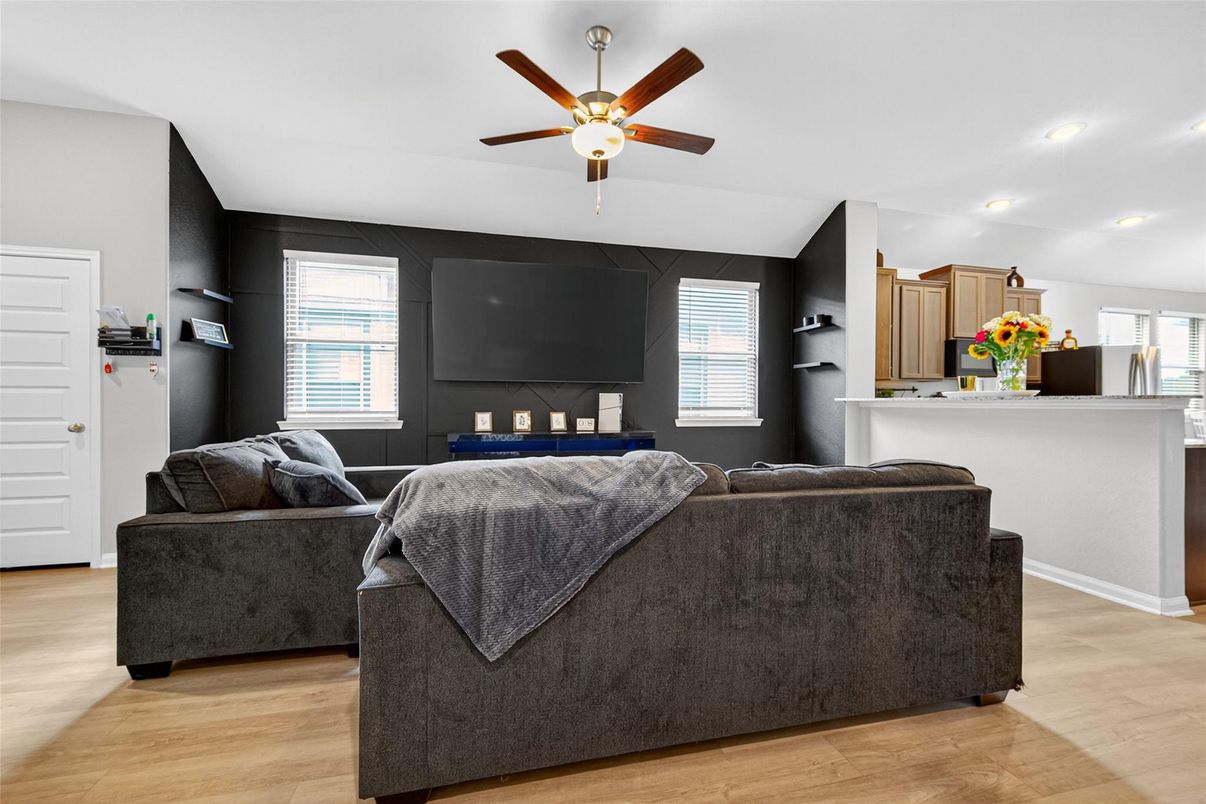 Interior, Kitchen, Living room, Recessed Lighting, Wood Texture Flooring