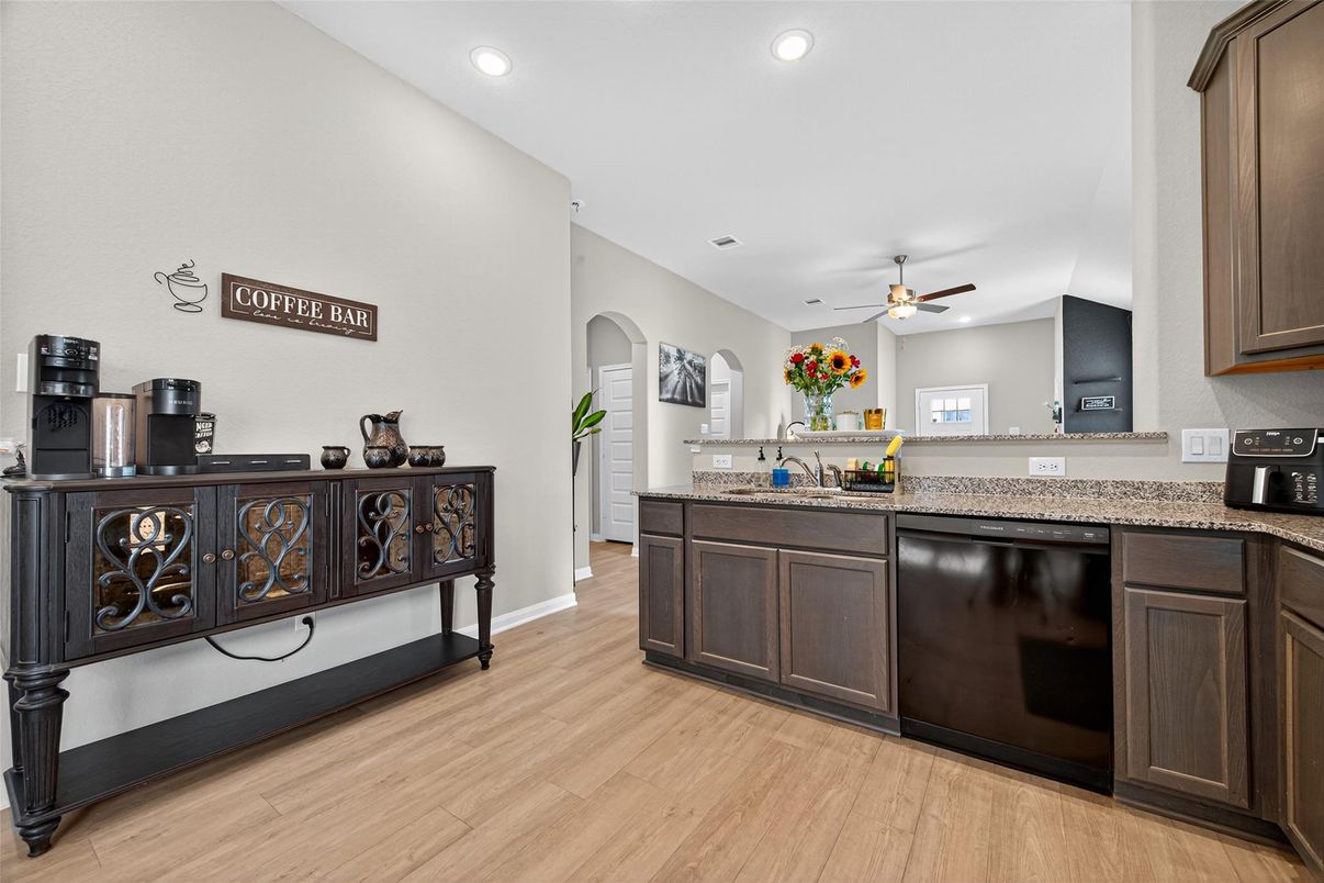 Interior, Kitchen, Recessed Lighting, Wood Texture Flooring
