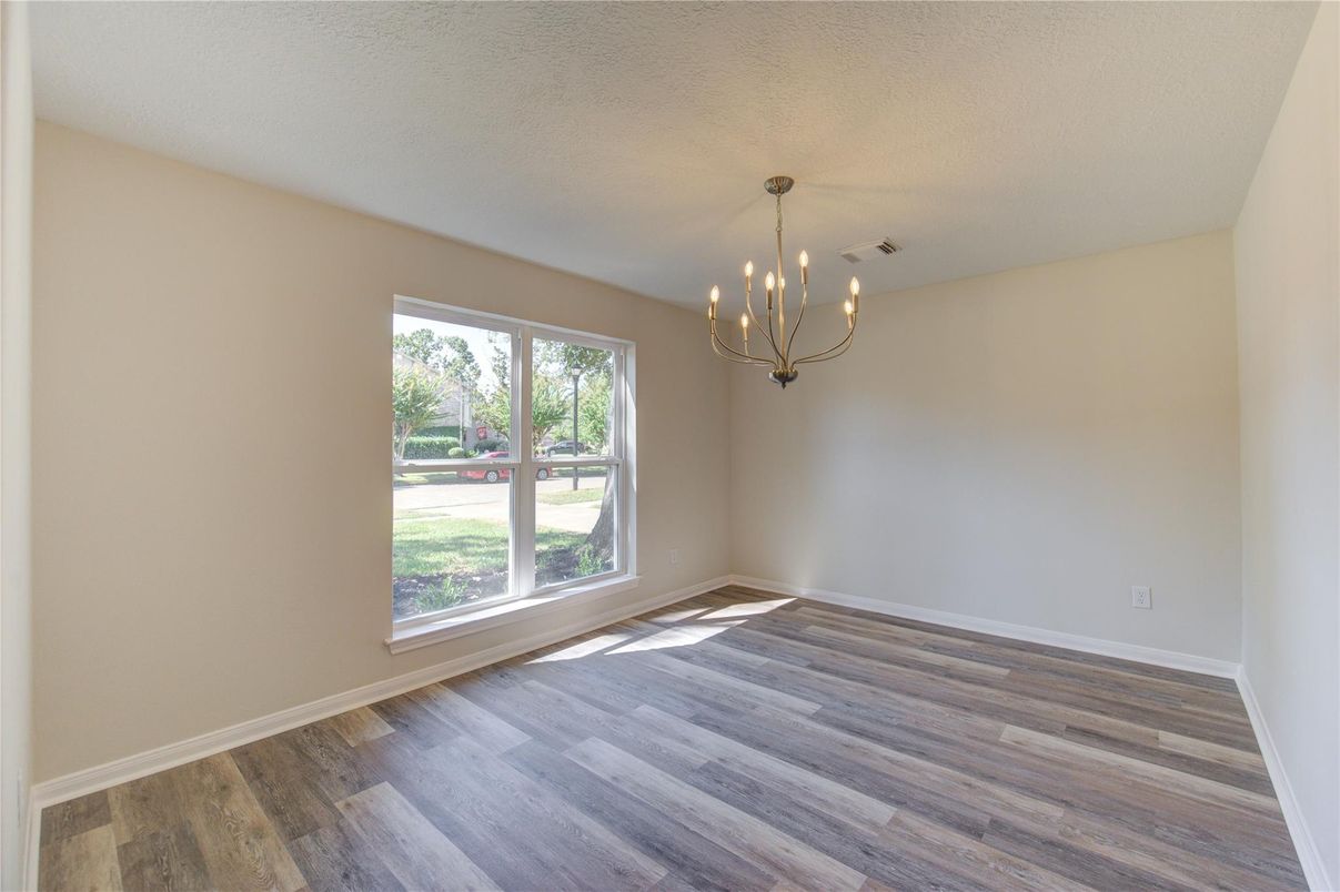 Chandelier, Empty room, Interior, Pendant Lights, Wood Texture Flooring
