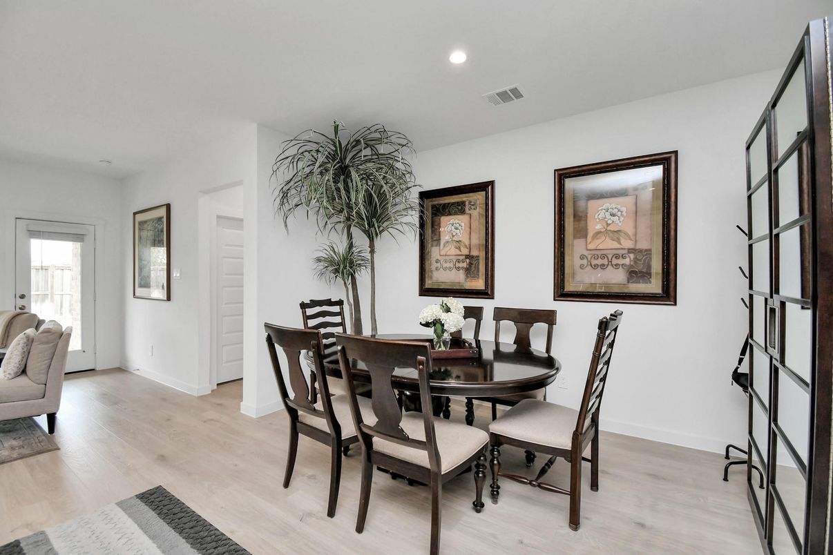 Dining room, Interior, Recessed Lighting, Wood Texture Flooring