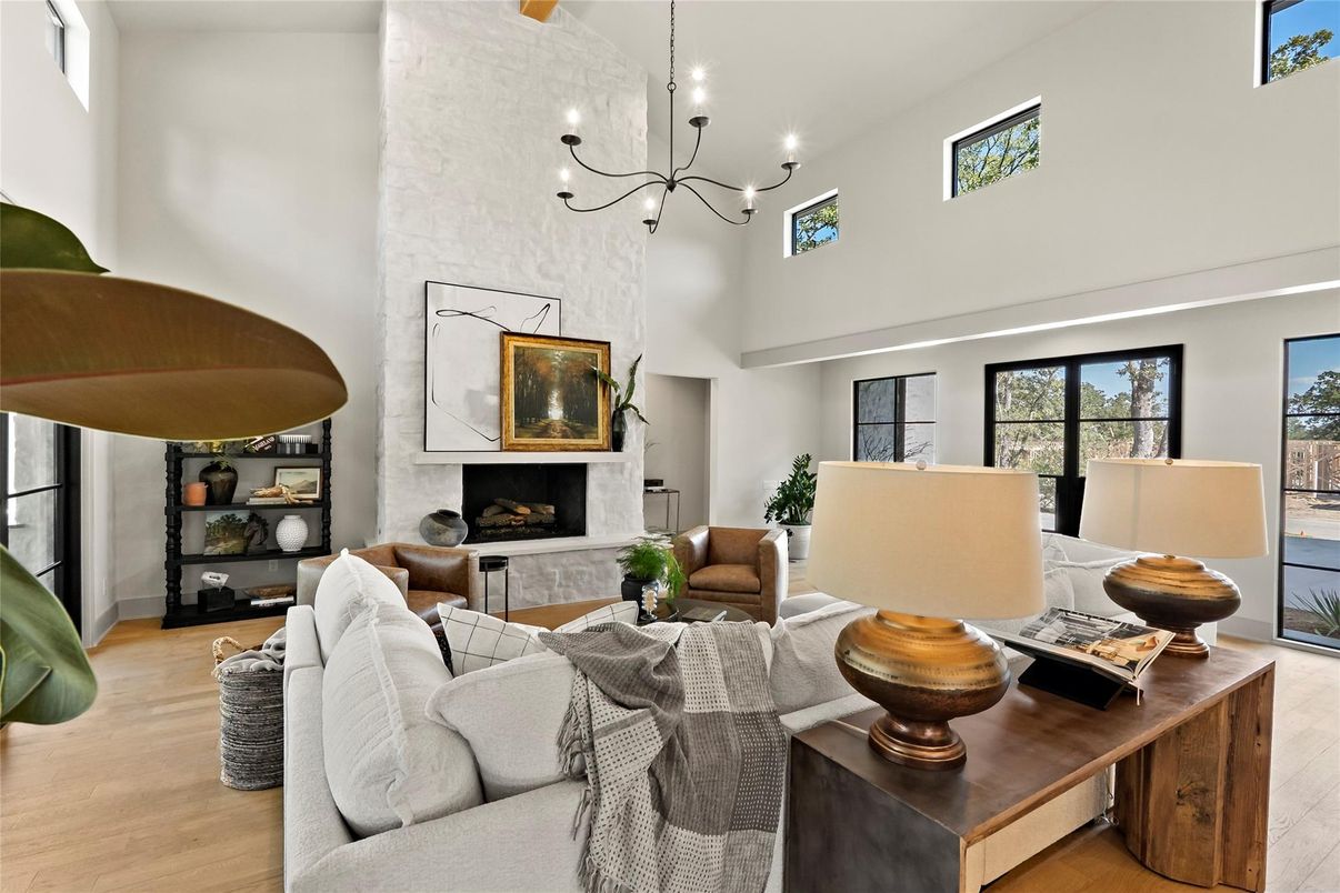 Chandelier, Fireplace, Interior, Living room, Wood Texture Flooring