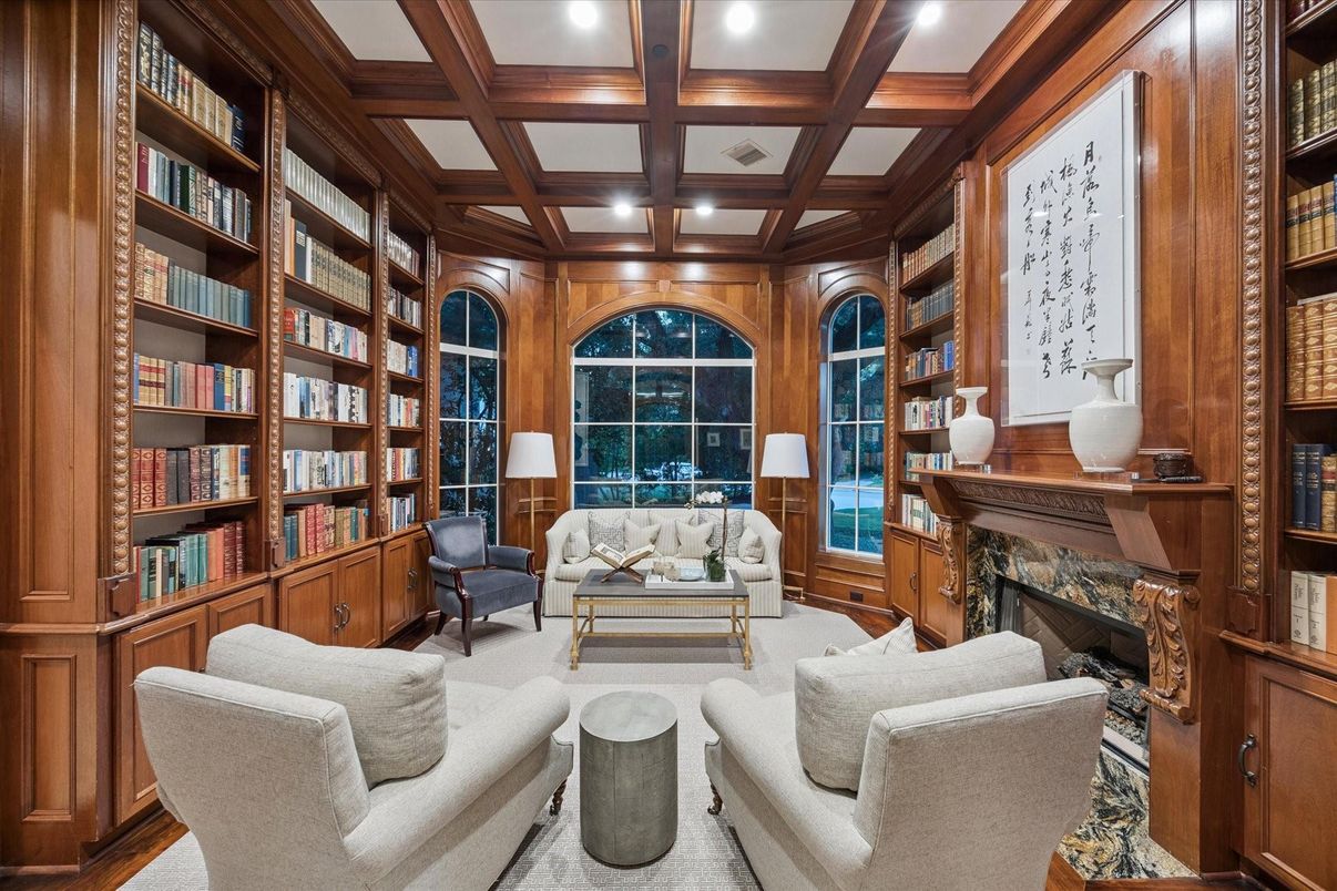 Fireplace, Interior, Living room, Recessed Lighting, Wooden Beams, Wood Texture Flooring