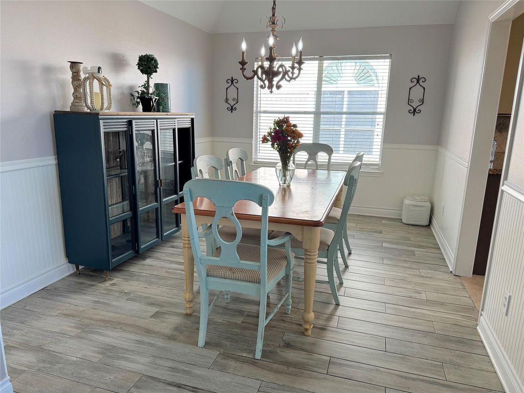 Chandelier, Dining room, Interior, Wood Texture Flooring
