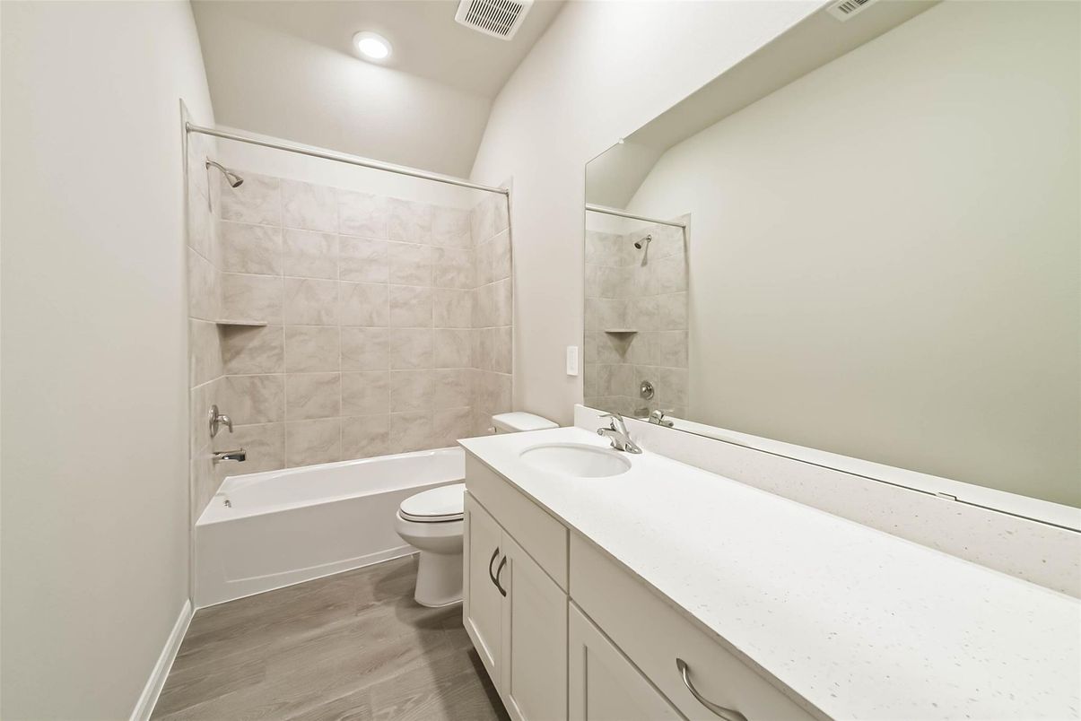 Bathroom, Interior, Recessed Lighting, Wood Texture Flooring