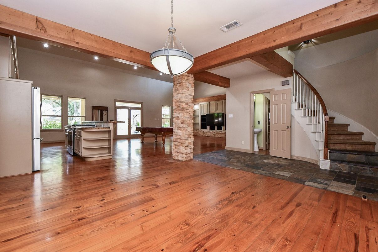 Interior, Pendant Lights, Wooden Beams, Wood Texture Flooring