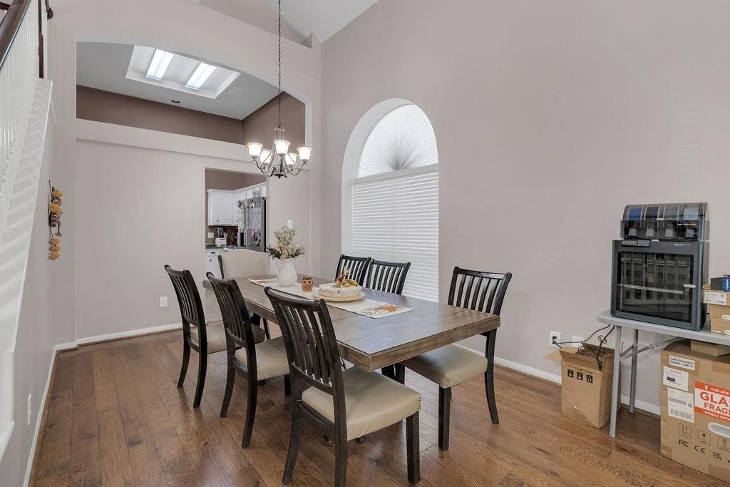Chandelier, Dining room, Interior, Wood Texture Flooring