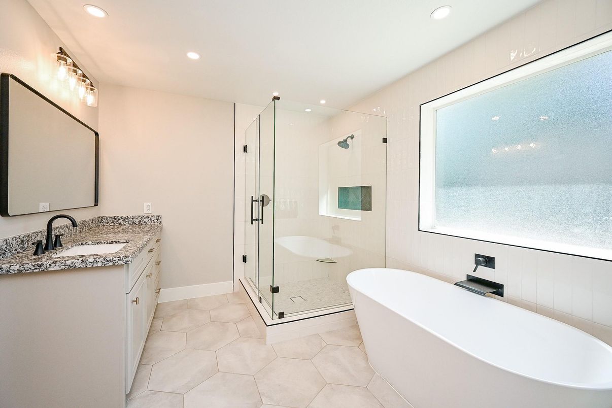 Bathroom, Dual Sink Vanities, Free Standing Baths, Glass Shower, Interior, Recessed Lighting