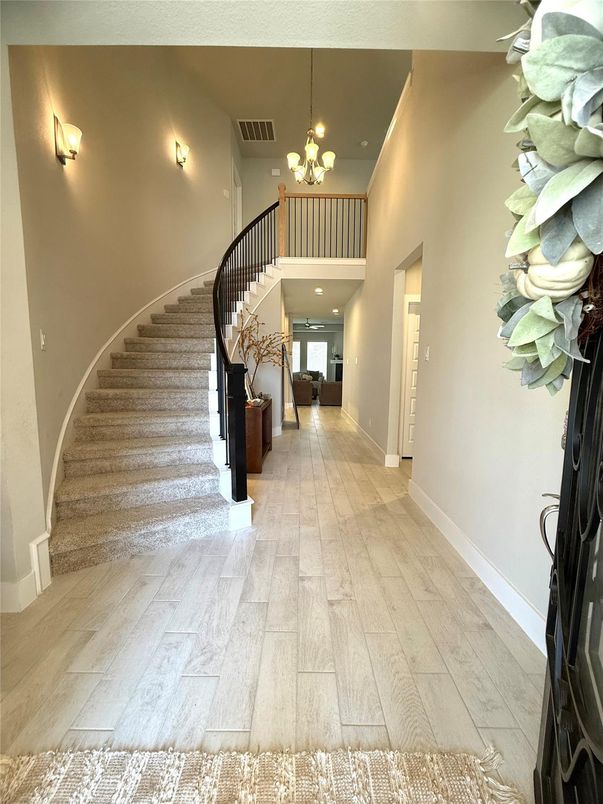Chandelier, Interior, Recessed Lighting, Wood Texture Flooring