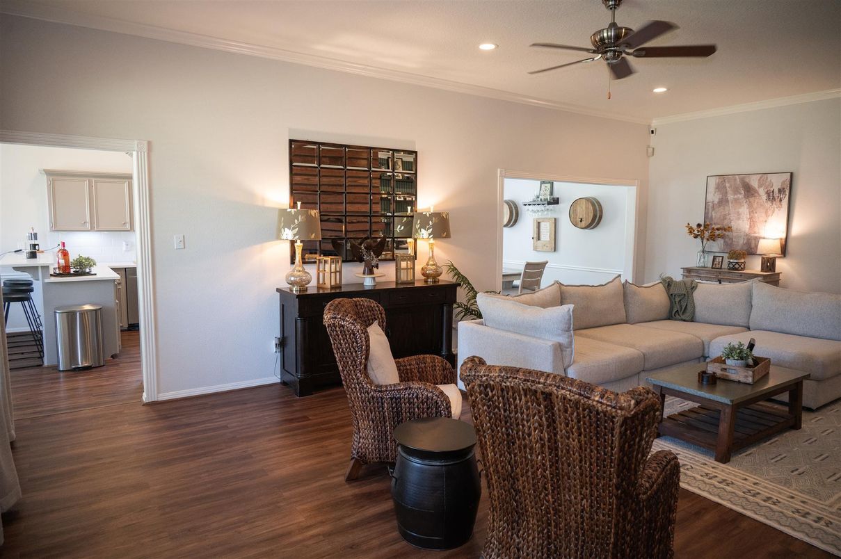 Interior, Living room, Recessed Lighting, Wood Texture Flooring