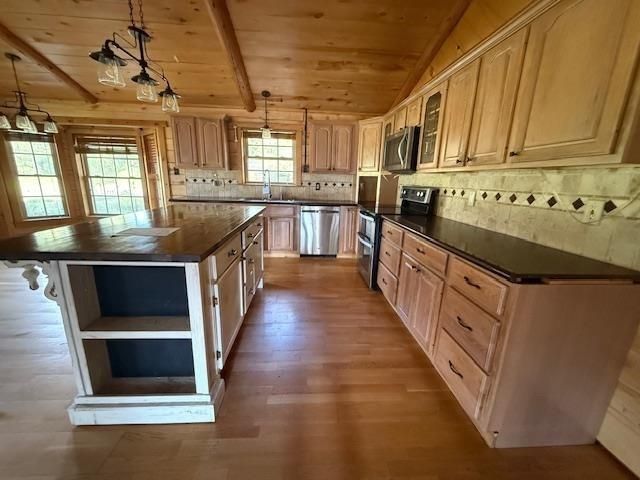 Interior, Kitchen, Pendant Lights, Stainless Steel Appliances, Wooden Ceilings, Wood Texture Flooring