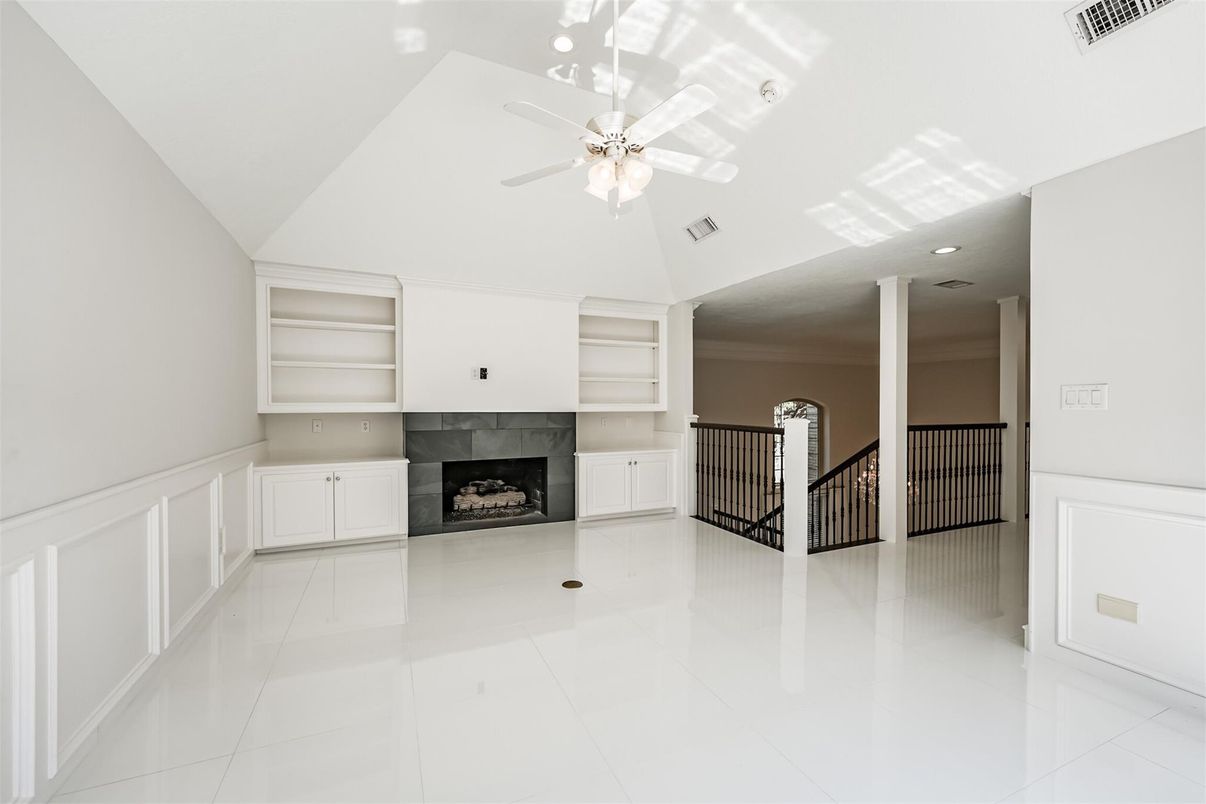 Empty room, Fireplace, Interior, Recessed Lighting