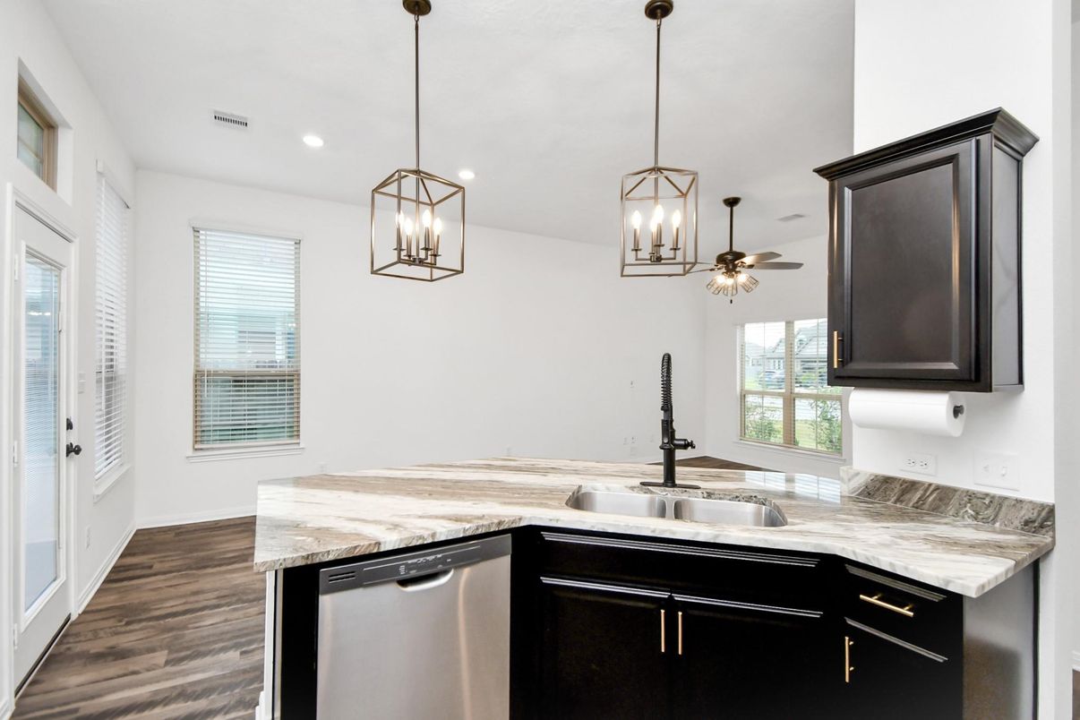 Interior, Kitchen, Pendant Lights, Recessed Lighting, Wood Texture Flooring