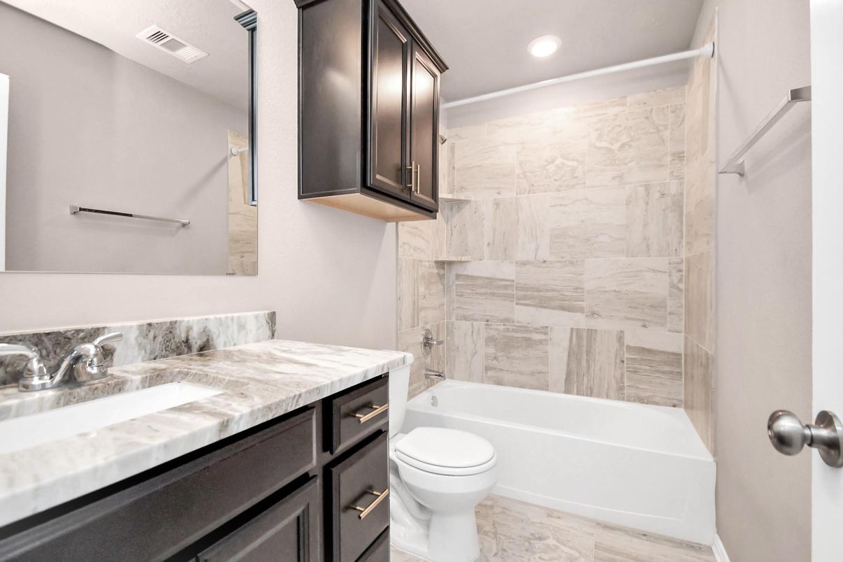 Bathroom, Interior, Marble Walls, Recessed Lighting, Wood Texture Flooring