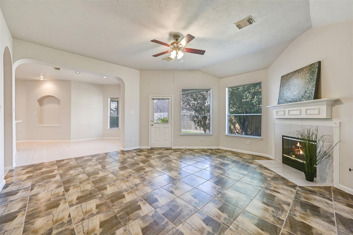 Empty room, Fireplace, Interior, Recessed Lighting