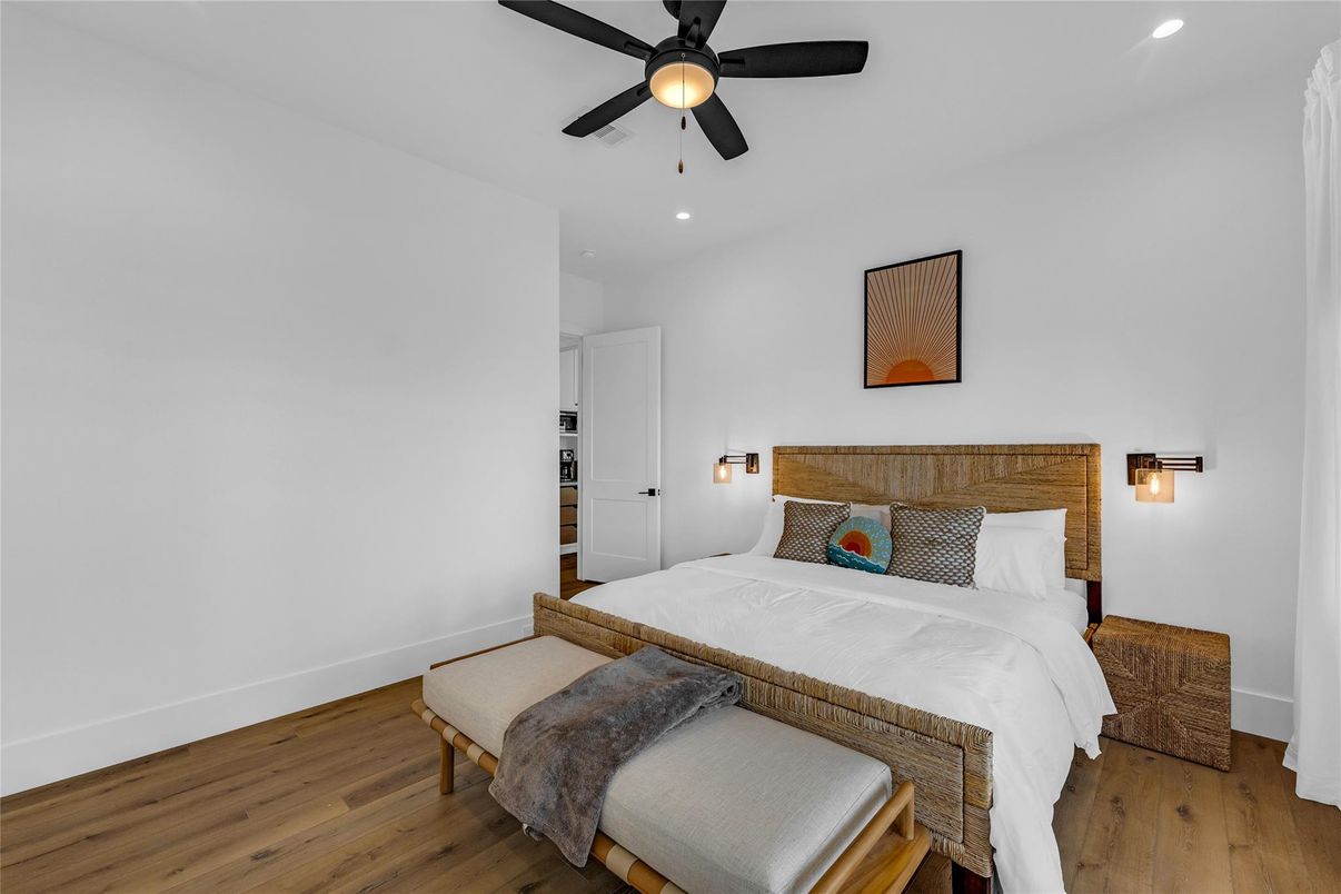 Bedroom, Interior, Recessed Lighting, Wood Texture Flooring