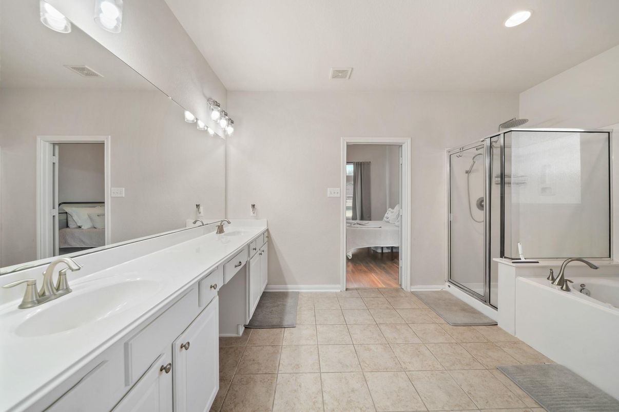 Bathroom, Dual Sink Vanities, Glass Shower, Interior, Recessed Lighting