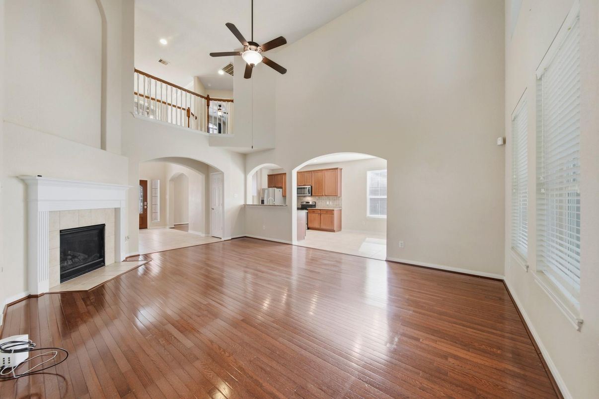 Fireplace, Interior, Recessed Lighting, Wood Texture Flooring