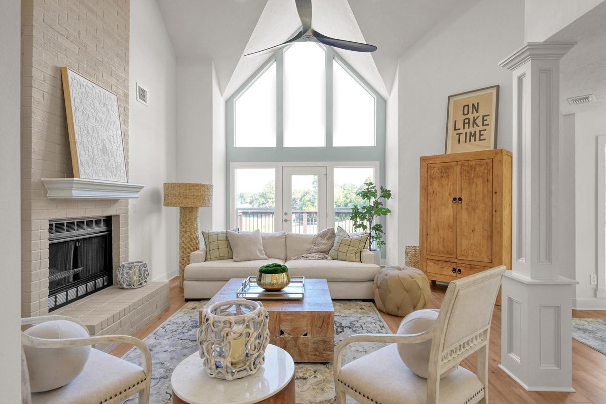 Fireplace, Interior, Living room, Stone Walls, Wood Texture Flooring