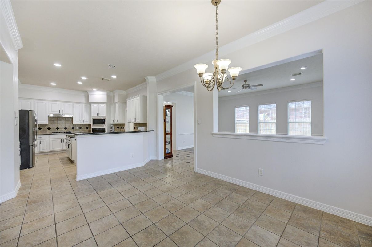 Chandelier, Interior, Kitchen, Pendant Lights, Recessed Lighting, Stainless Steel Appliances