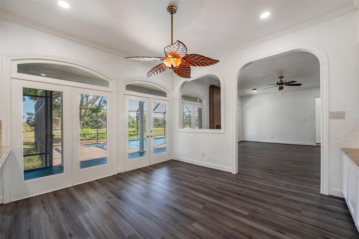 Empty room, Interior, Recessed Lighting, Wood Texture Flooring