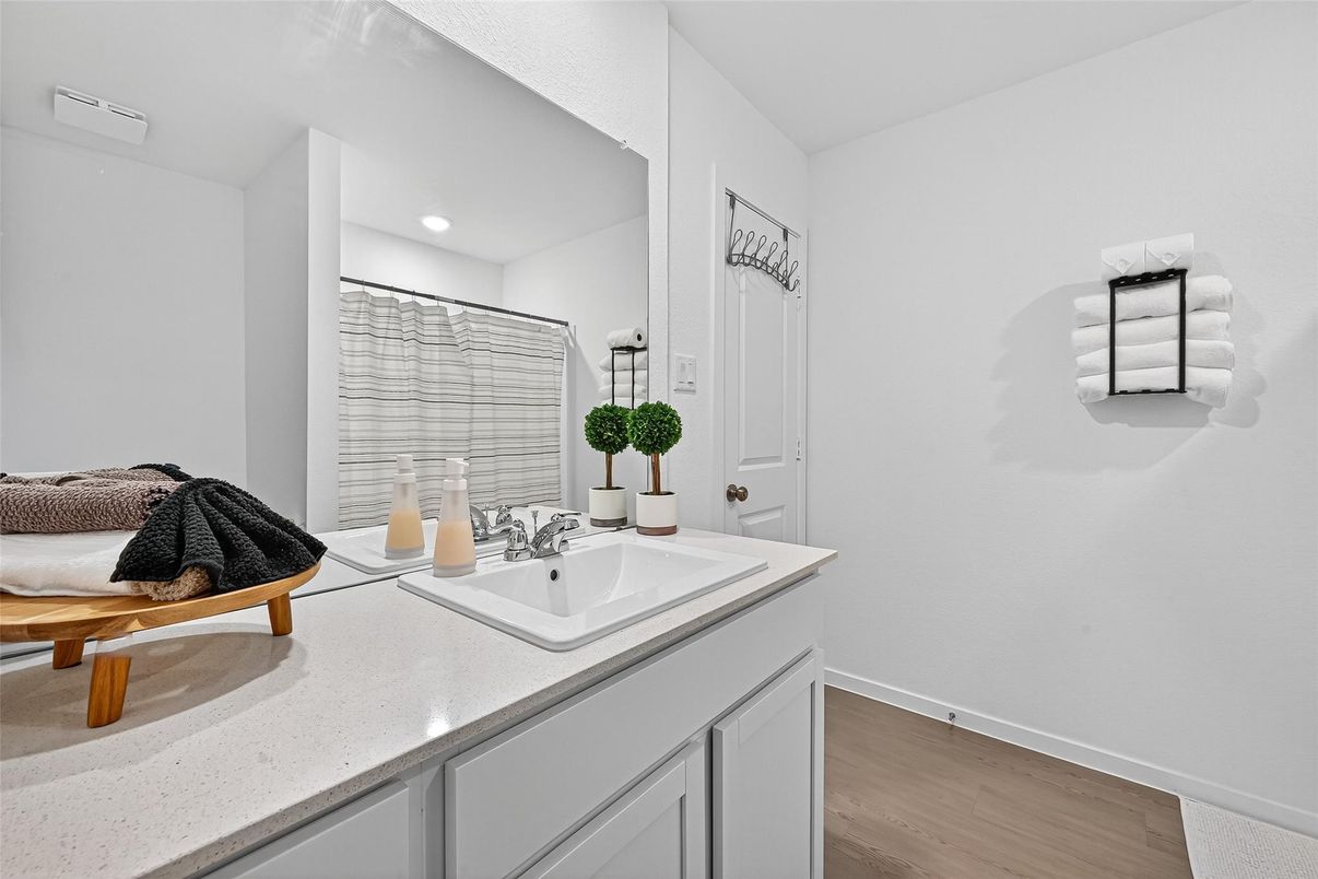 Bathroom, Interior, Recessed Lighting, Wood Texture Flooring