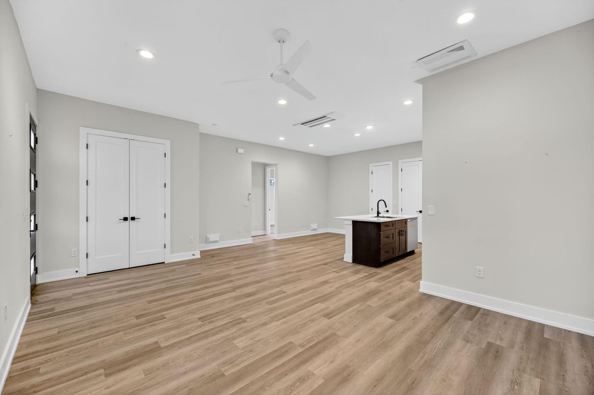 Empty room, Interior, Recessed Lighting, Wood Texture Flooring