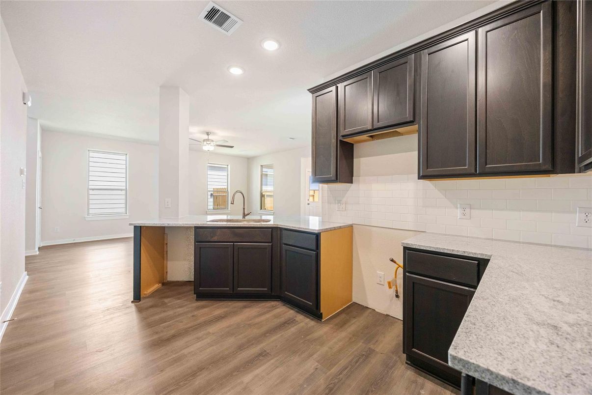 Interior, Kitchen, Recessed Lighting, Wood Texture Flooring