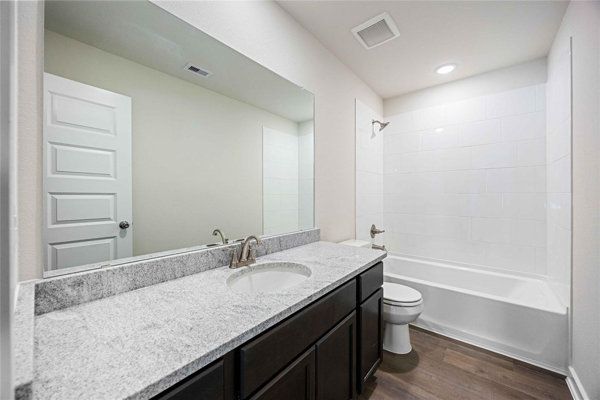 Bathroom, Interior, Recessed Lighting, Wood Texture Flooring