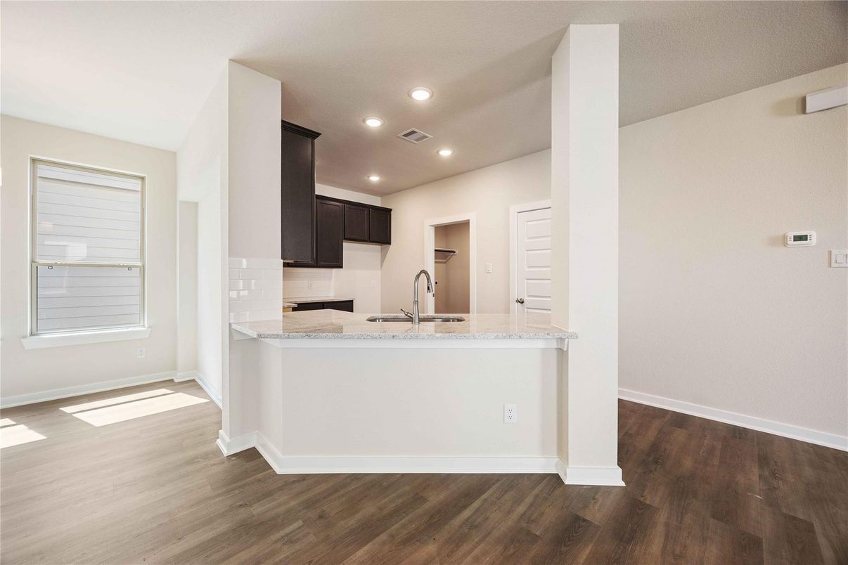 Interior, Kitchen, Recessed Lighting, Wood Texture Flooring