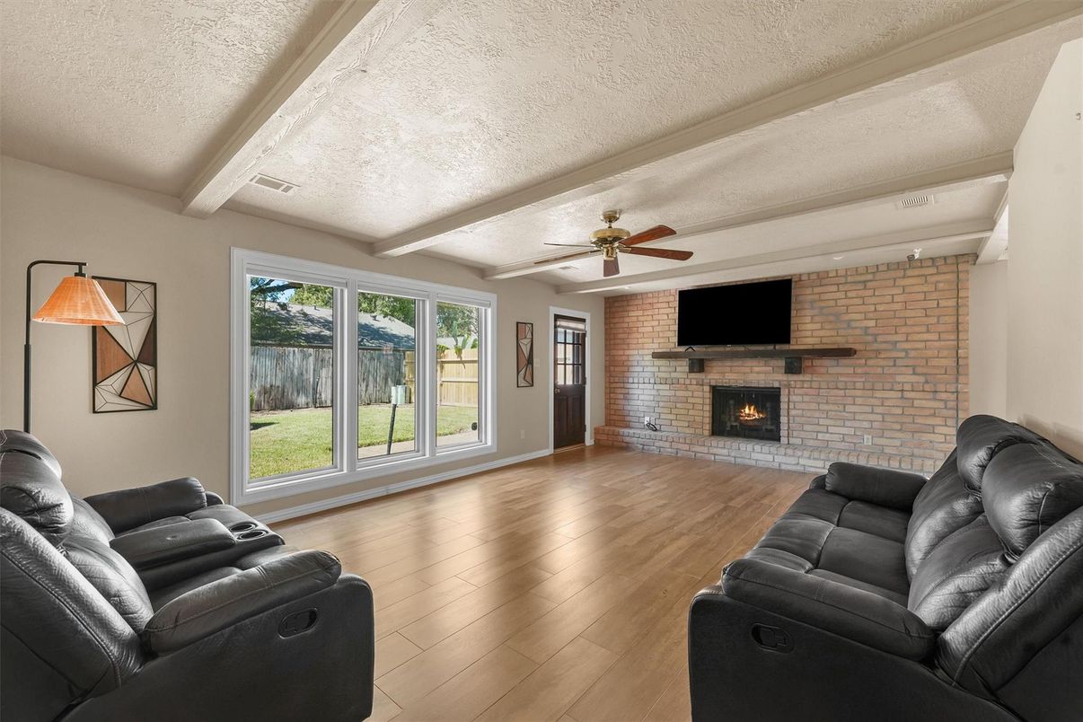 Home Theatre Room, Fireplace, Interior, Living room, Stone Walls, Wood Texture Flooring