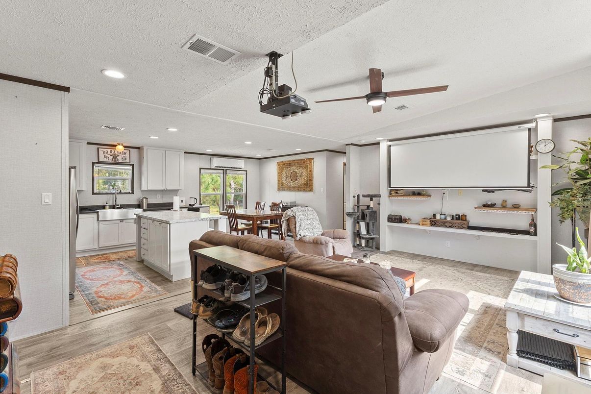 Dining room, Interior, Kitchen, Living room, Pendant Lights, Recessed Lighting, Wood Texture Flooring