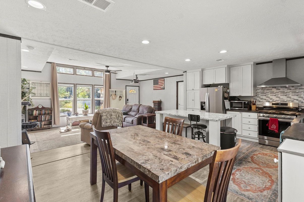 Dining room, Interior, Kitchen, Living room, Recessed Lighting, Stainless Steel Appliances