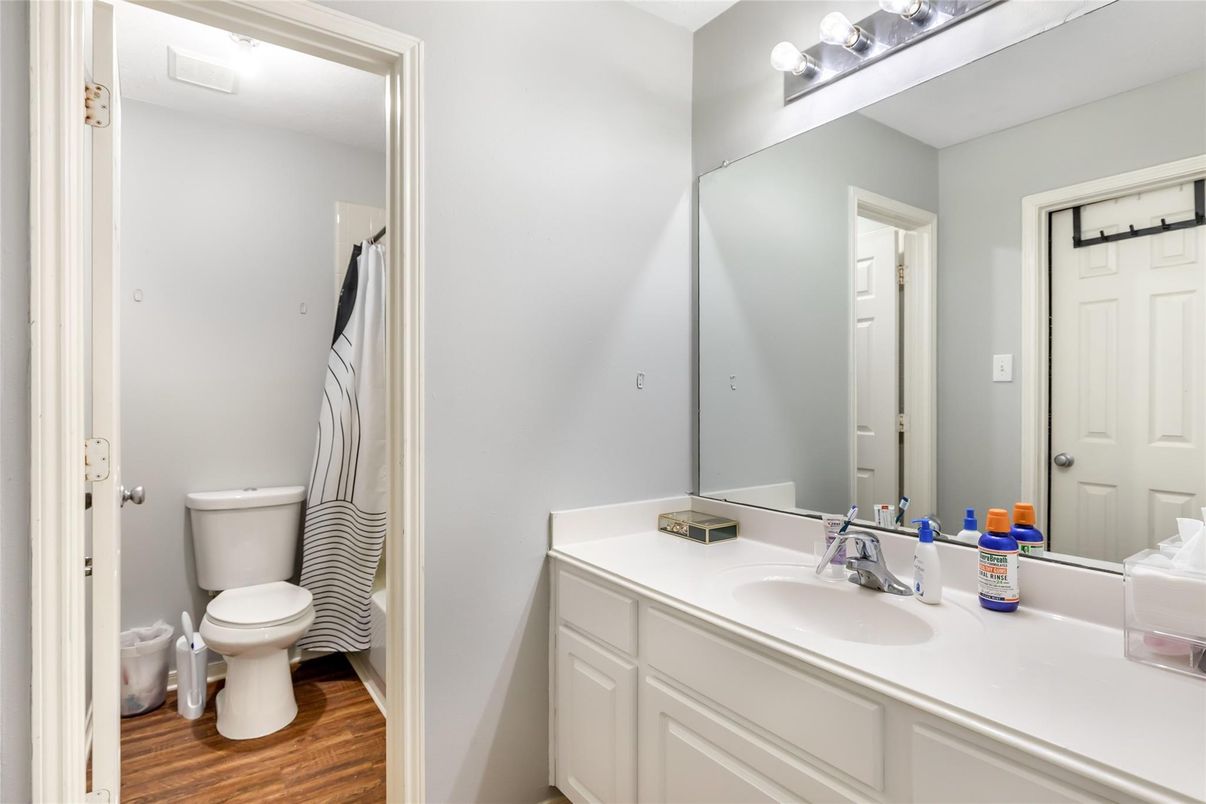 Bathroom, Dual Sink Vanities, Interior, Wood Texture Flooring