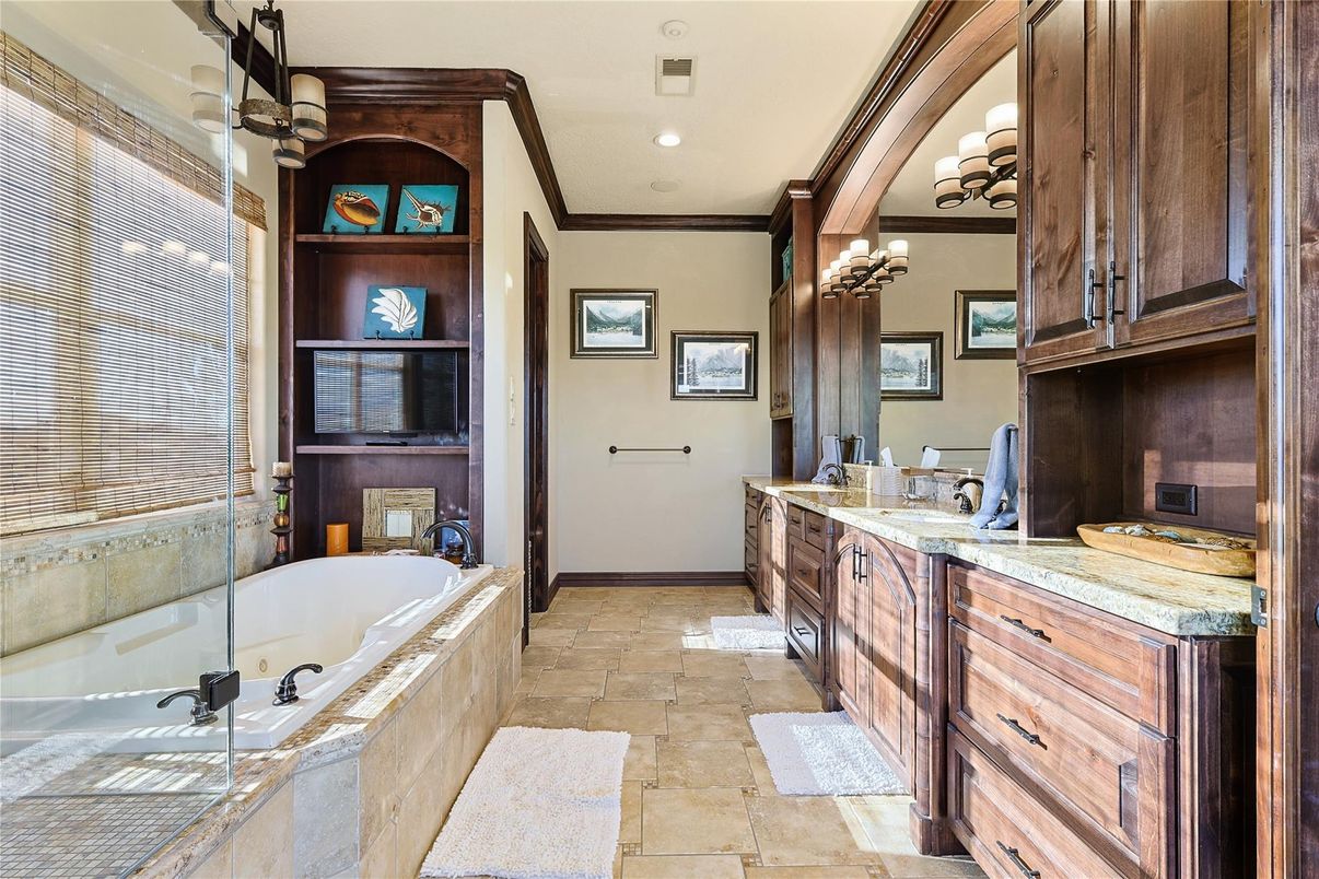 Bathroom, Dual Sink Vanities, Glass Shower, Interior, Recessed Lighting