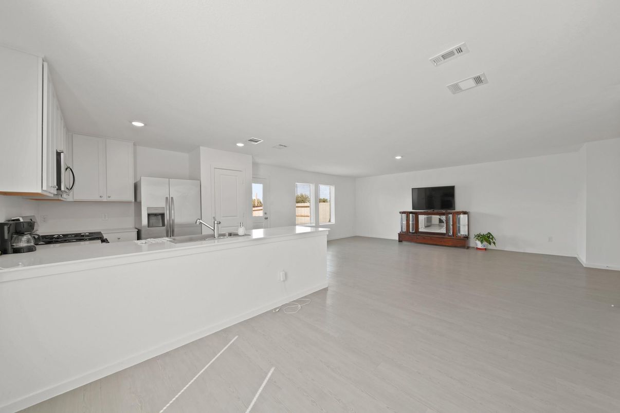 Empty room, Interior, Kitchen, Recessed Lighting, Wood Texture Flooring