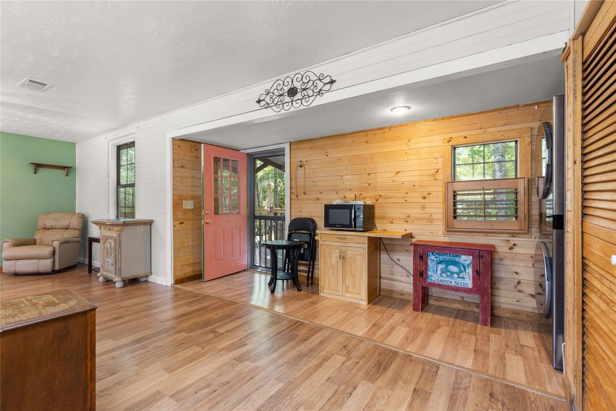 Home Office, Interior, Recessed Lighting, Wood Texture Flooring, Wooden Walls