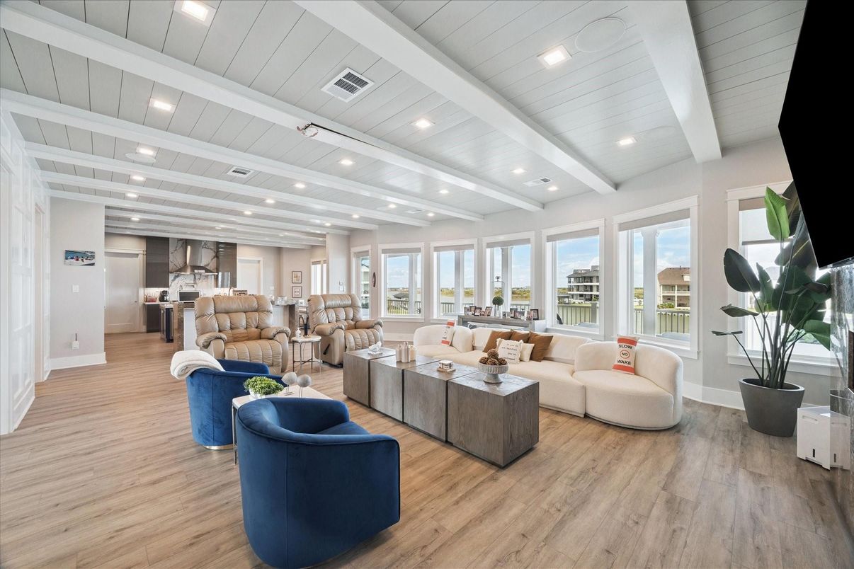 Interior, Kitchen, Living room, Recessed Lighting, Stainless Steel Appliances, Wood Texture Flooring