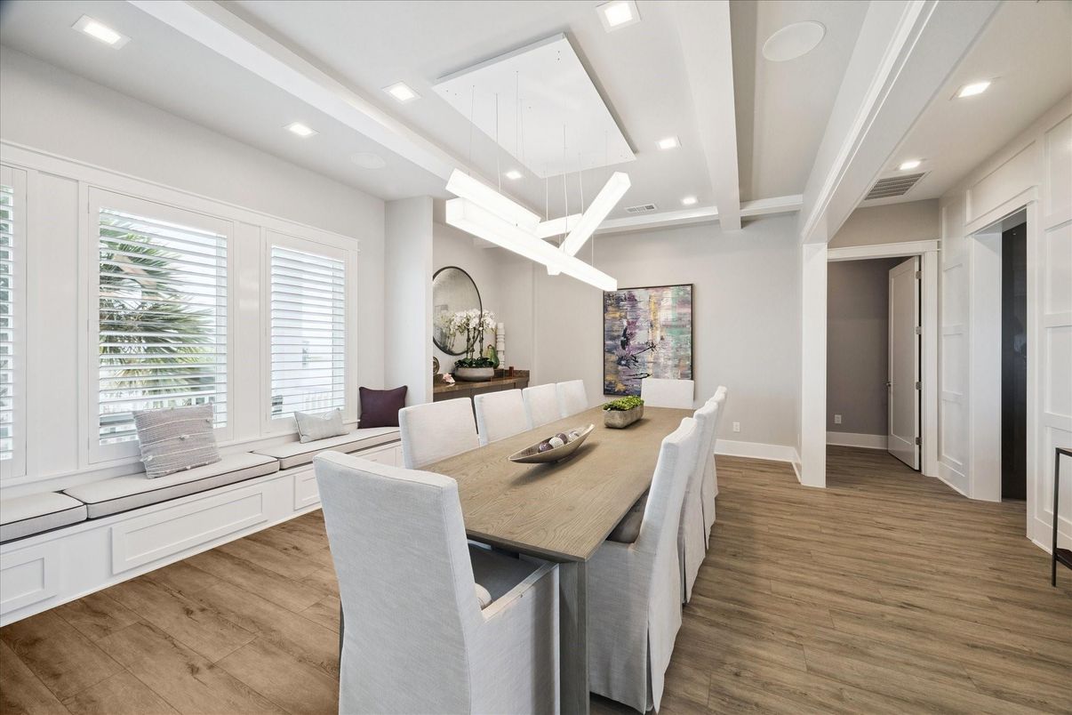 Dining room, Interior, Recessed Lighting, Wood Texture Flooring