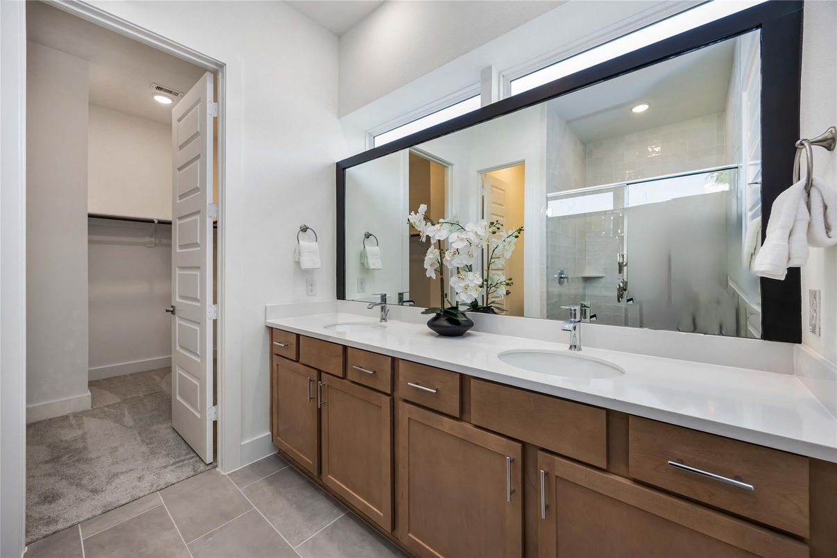 Bathroom, Dual Sink Vanities, Glass Shower, Interior, Recessed Lighting