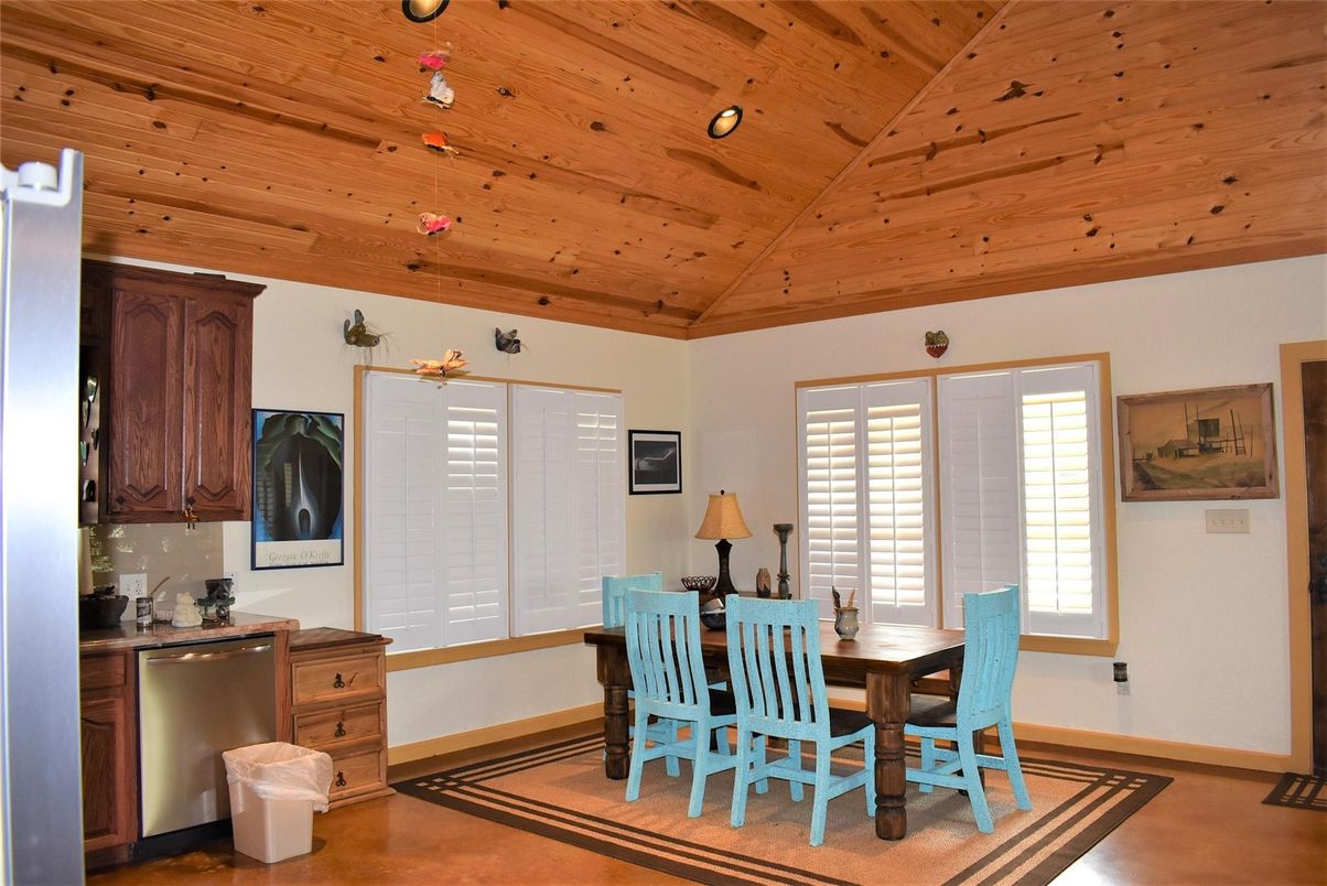 Dining room, Interior, Kitchen, Recessed Lighting, Wooden Ceilings