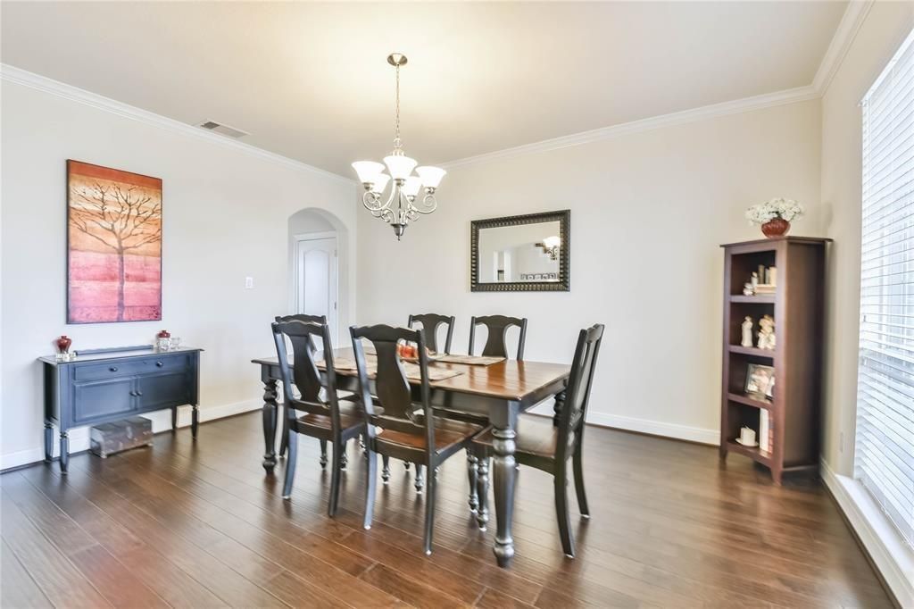 Chandelier, Dining room, Interior, Wood Texture Flooring