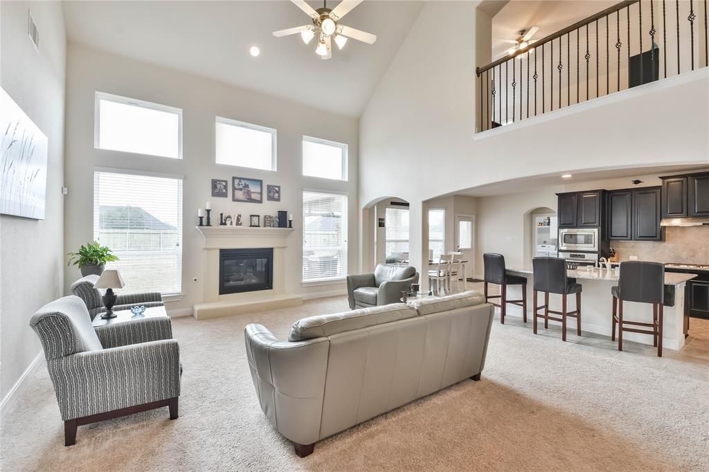 Dining room, Fireplace, Interior, Kitchen, Living room, Recessed Lighting