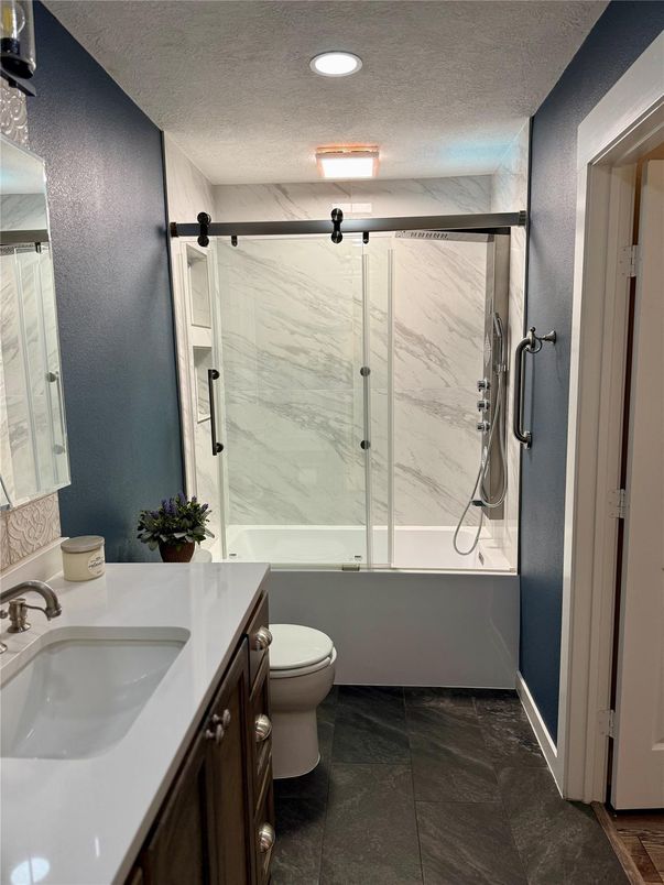 Bathroom, Glass Shower, Interior, Marble Walls, Recessed Lighting