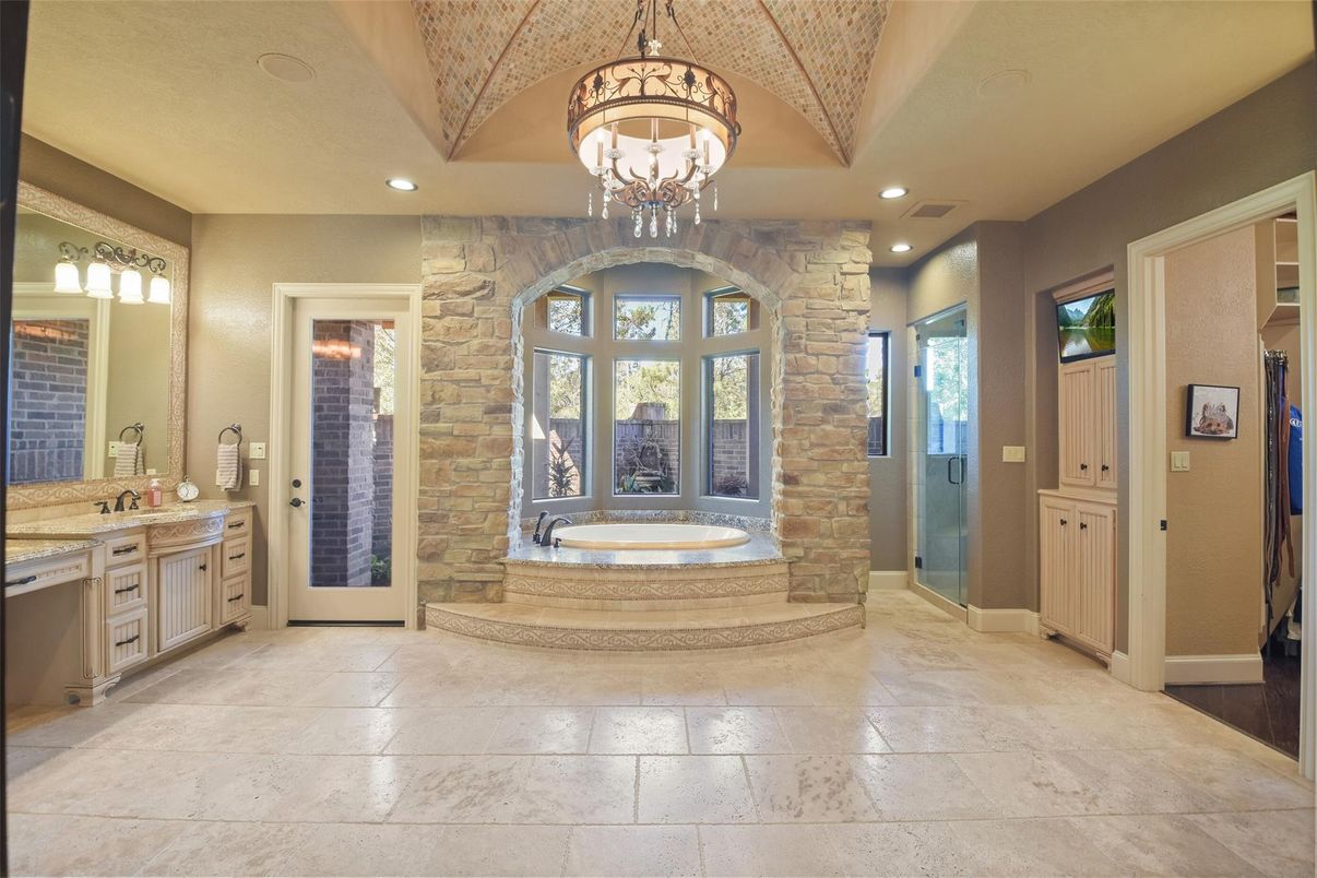 Bathroom, Chandelier, Interior, Recessed Lighting